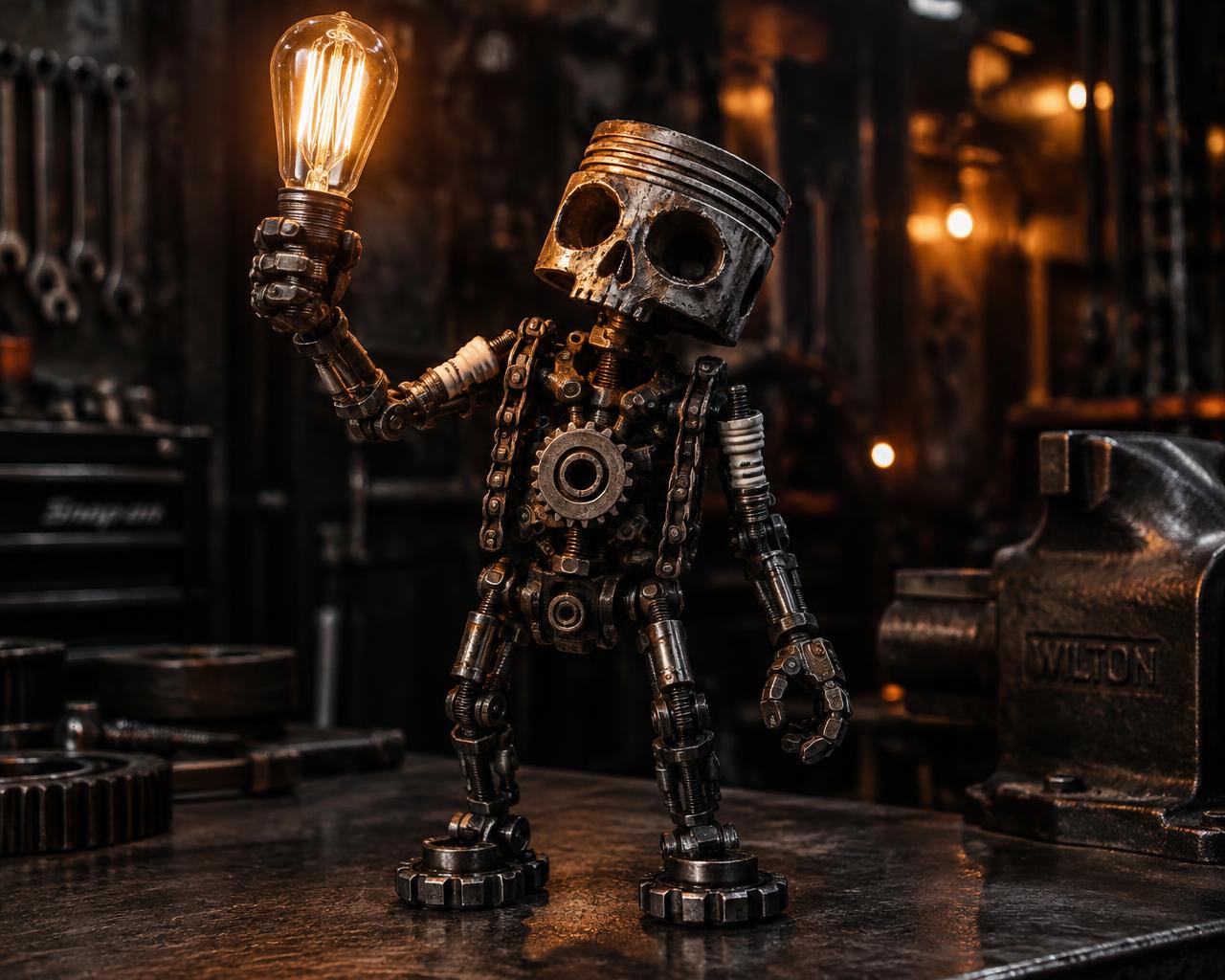 Stämningsbild av en metallskulptur i verkstaden
